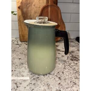 Vintage Green Enamel Cowboy Camp Coffee Pot Percolator